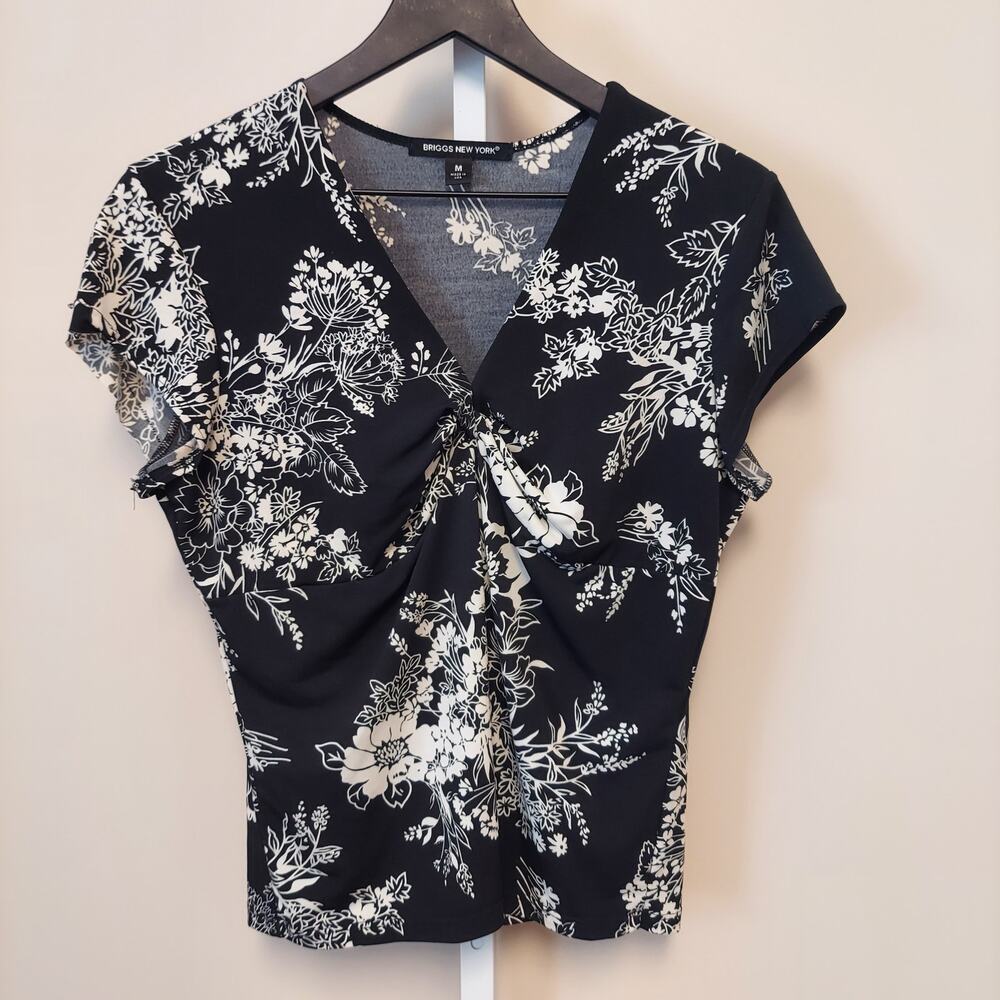 Briggs NY Baby Doll Top M Y2K Floral Black White (FLAW) Whimsigoth Dark Coquette